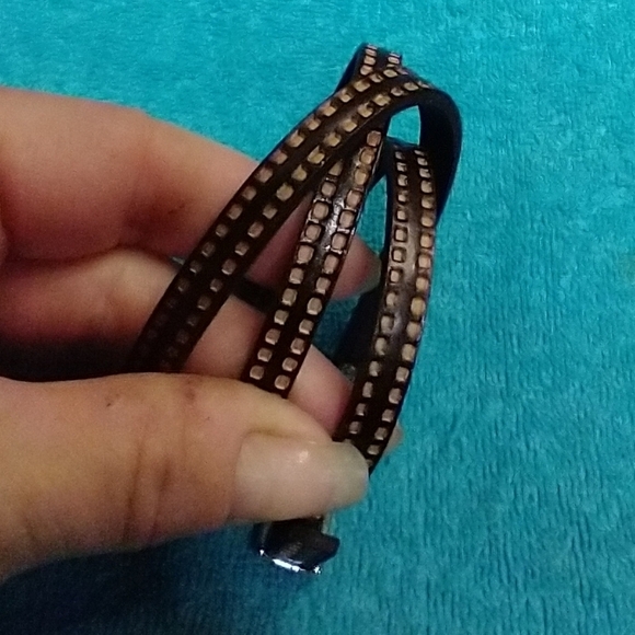 Brown Faux Leather Bracelet Three Layer - Picture 2 of 4